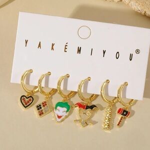 14K Gold Joker Harley Quinn Batman Theme Huggie Hoop Mismatched  Earrings